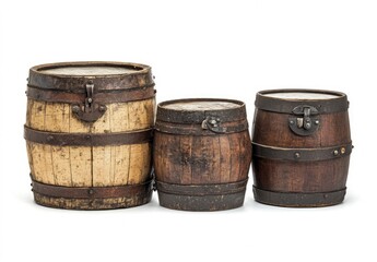 Obraz premium Rustic Wooden Barrels: A Trio of Aged, Weathered Barrels