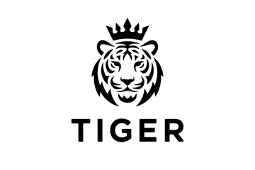 Tiger logo with crown king animal vector design art