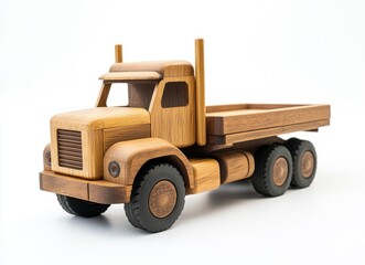 Wooden Toy Truck: Detailed Flatbed Design in Rustic Charm