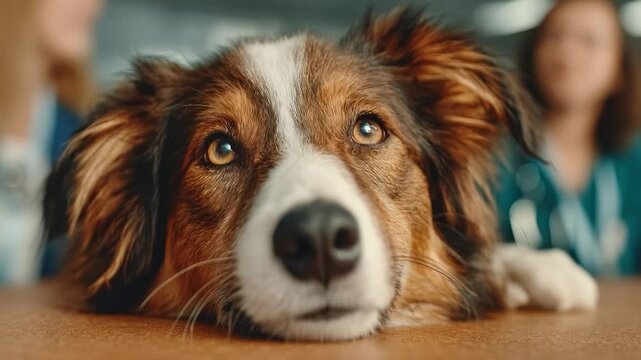 Curious dog portrait on table