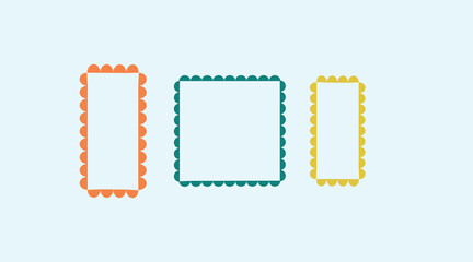 Frames Scalloped Vector Corrugated Bento Grid Shapes Set. Scallop Frame Wavy Retro Stickers Collection. Zig Zag Edge Geometric Borders Tag Boxes