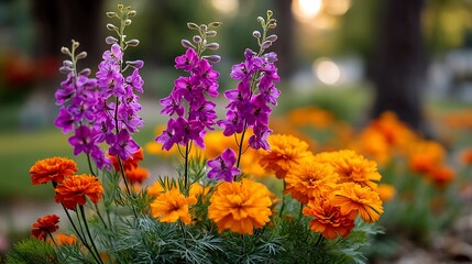 Obraz premium Vibrant garden bloom with purple spires