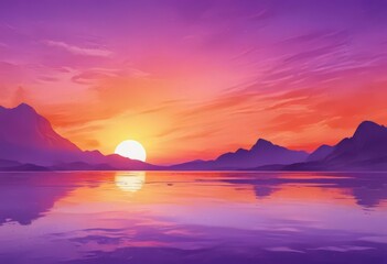 Fototapeta premium Abstract sunset watercolor, vibrant orange and purple hues , illustration, artistic, art