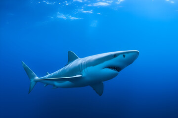 Fototapeta premium Great White Shark in the Deep Blue, Generative AI