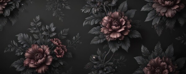 Luxurious black charcoal floral wallpaper, rich design , intricate, vintage