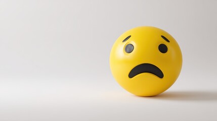 Fototapeta premium Yellow ball with sad face expression on white background.