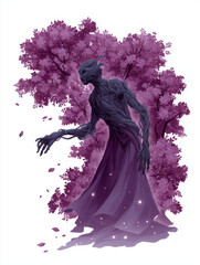 Ancient tree spirit emerging in cherry blossom grove, petals floating, glowing aura, vine hair, watercolor and ink style, vibrant and dreamlike
Generative AI