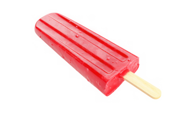 A vibrant red popsicle with a wooden stick isolated on transparent background