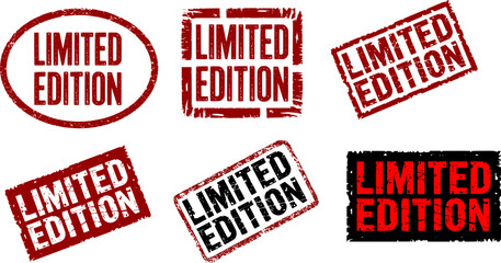 LIMITED EDITION  Red Rubber Stamp Vector – Realistic Grunge Style Imprint with Distressed Bold Typography, Ink Smudges, Rough Edges, and Classic Texture on transparent Background 