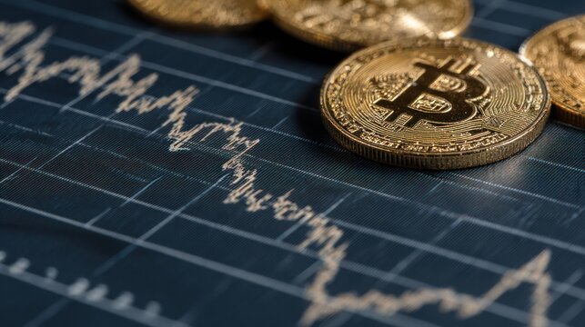 Cryptocurrency coin on a graph showing market volatility and financial trends.