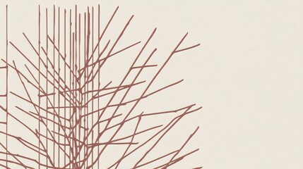 Fototapeta premium A minimalist, monochromatic illustration of a tree composed of thin, vertical lines converging at the center, evoking depth and dimension.
