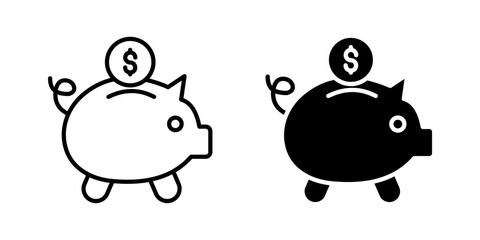 Piggy bank Icon set. Symbol isolated white background. vector illustration. color editable.
