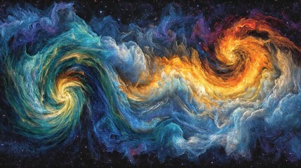 Abstract swirling nebulae, vibrant colors, cosmic patterns