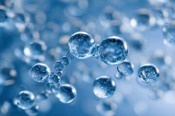 Water droplets cluster with a blurred blue background creating a macro abstract.