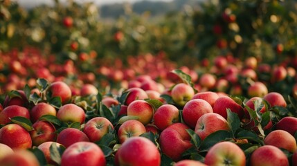 Abundant red apples fill a fruit orchard.