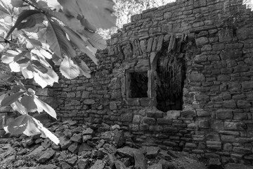 Ancient stone ruins nestled within vibrant greenery embodying the echoes of history and nature's...
