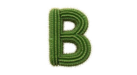 Alphabet letter B made of green cactus Plant isolated on transparent background, Cacrus Plant Alphabet PNG 