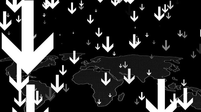 Global Decline Downward Arrows on World Map Animation