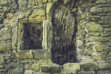 Ancient stone walls reveal stories of time in a forgotten castle courtyard bathed in soft sunlight