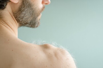 Obraz premium This Image Presents a Detailed Close-Up View of a Shoulder Adorned With Fine Body Hair, Beautifully Emphasizing the Natural Texture of the Skin. The Soft Light Delicately Plays Over the Subtle Contour