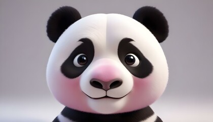 Obraz premium A charming cartoon panda bear with a friendly smile, showcasing its fluffy fur and adorable features.
