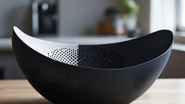 Elegant black bowl featuring modern design elements and a perforated pattern