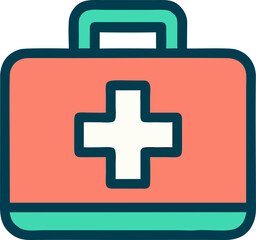 Obraz premium First Aid Kit Icon in Naive Flat Style for Emergency Care Apps, Hospital Websites, and Health Education – Coral and Teal Vector Illustration on Transparent Background