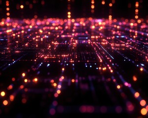 Fototapeta premium An abstract representation of digital data flow with vibrant lights and patterns, illustrating the essence of modern technology.