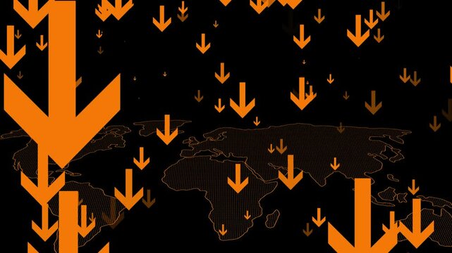 Global Decline Downward Arrows on World Map Animation