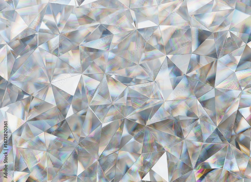Poster crystals texture with prism spectrum caustic reflection close up background 3d rendering