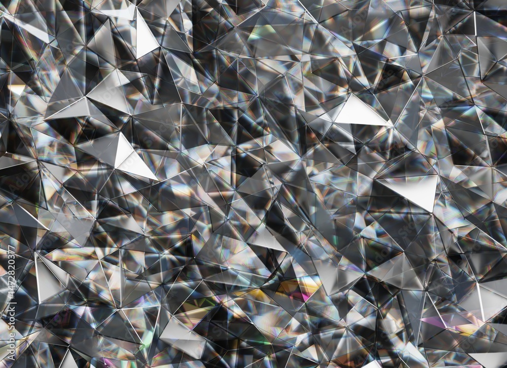 Poster crystals texture with prism spectrum caustic reflection close up background 3d rendering
