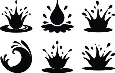 Collection of Water Splash Silhouette Vector Illustrations, water splash Icon sets