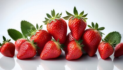 ripe red strawberries on white background for healthy eating blogs summer recipe sites and fresh fruit marketing