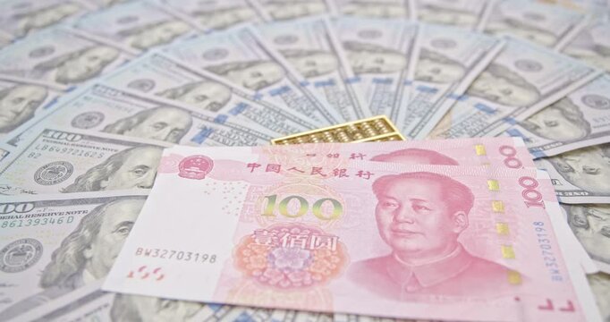 U.S.-China trade and tariffs war, currency competition : U.S. dollars and Chinese yuan highlights the ongoing global financial competition, reflecting power dynamics in trade as tensions escalate.