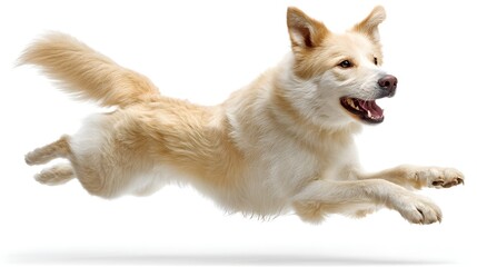 Happy dog ​​jumping isolated on a white background