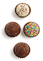 Delicious brigadeiro gourmet recipe with sprinkles and chocolate shavings on a white background studio shot