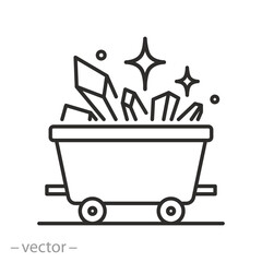 mine cart icon, trolley mine with minerals, mining natural resources, simple symbol, linear vector illustration 