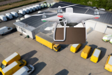 Drone with a package.  Unmanned delivery concept