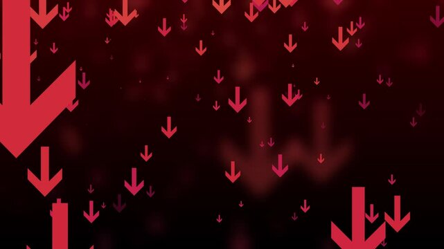 Abstract Downward Arrows on Dark Background, Abstract background with downward arrows in orange and red tones on a dark gradient backdrop