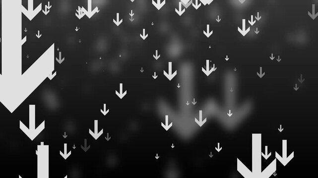 Abstract Downward Arrows on Dark Background, Abstract background with downward arrows in orange and red tones on a dark gradient backdrop