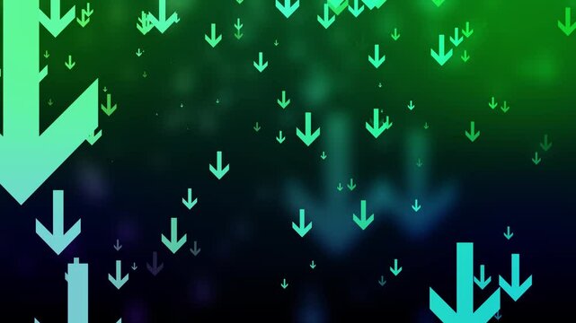 Abstract Downward Arrows on Dark Background, Abstract background with downward arrows in orange and red tones on a dark gradient backdrop