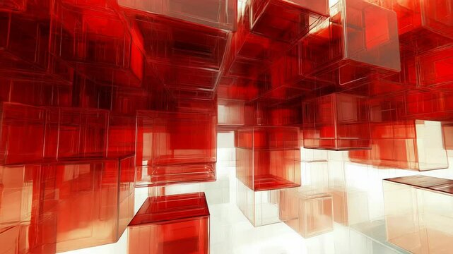 Abstract red and white glass cubes dynamic background