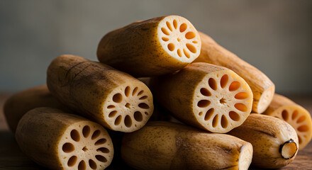 Pile Of Sliced ??And Peeled Lotus Roots Showing Unique Pattern