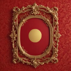Intricate gold filigree frame on crimson damask ,  vine,  rococo