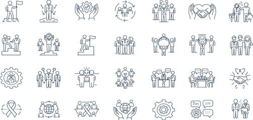 Community icon set. Collection of people, team, partnership, success and more. Vector illustration.