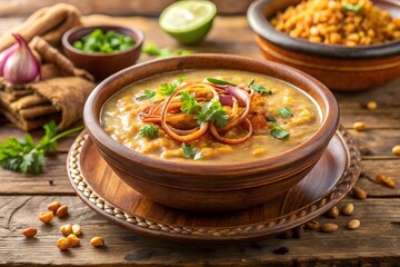 haleem served in clay bowl with fried onions