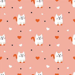 Obraz premium Seamless pattern with cats on a pink background