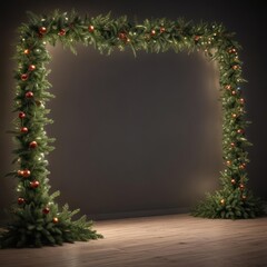 Endless evergreen border, glowing garland & lights ,  silver,  branches,  illustration