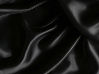 Fototapeta premium Black satin fabric with folds and ripples creating a smooth shiny texture.