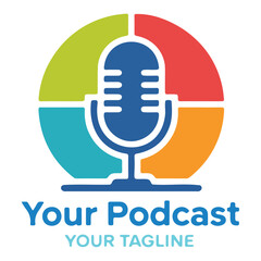 Colorful Podcast Logo Design Featuring a Microphone
